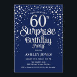 Überraschung 60. Geburtstagsparty - Silver & Navy  Einladung<br><div class="desc">Überraschung 650. Geburtstagsparty Einladung. Elegantes Design in Marineblau und Imitate Glitzer Silber. Features stilvolle Skript-Schriftart und Konfetti. Nachricht,  wenn du ein Alter brauchst.</div>