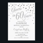 Überraschung 60. Geburtstagsparty - Silver White Einladung<br><div class="desc">Überraschung 60. Geburtstagsparty Einladung Elegantes Design mit Imitaten Glitzer Silber und Weiß. Enthält Skript-Schriftart und Konfetti. Feiert bis 60 Jahre! Melde mich,  wenn du ein Alter brauchst.</div>