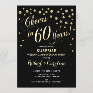 Überraschung 60. Hochzeitstag - Black & Gold Einladung