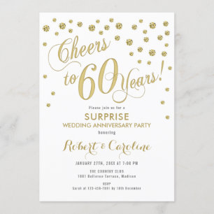 Überraschung 60. Hochzeitstag - White & Gold Einladung