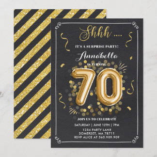 Überraschung 70. Geburtstag Einladung Gold Chalkbo