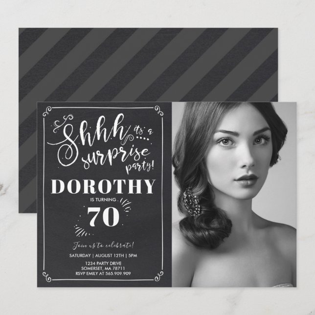 Überraschung 70. Geburtstag Einladung Vintage Über (Vorne/Hinten)