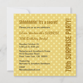 ÜBERRASCHUNG 70. Geburtstag Pale Gold Polka Dots Y Einladung