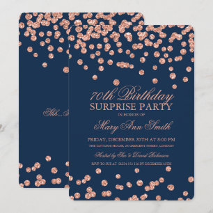 Überraschung 70. Geburtstag Rose Gold Glitzer Navy Einladung