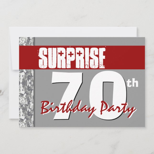 Überraschung 70. Geburtstag Rot und Grau V03 Einladung (Vorderseite)