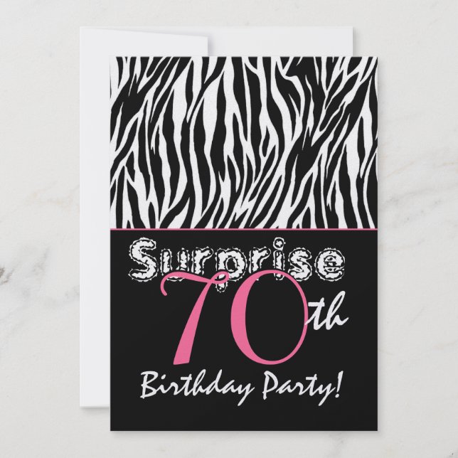 ÜBERRASCHUNG 70. Geburtstag Zebrastreifen Schwarz- Einladung (Vorderseite)