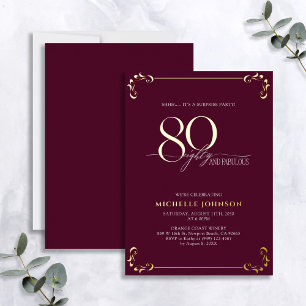 Überraschung 80 & Fabulous Burgund & Gold Geburtst Folieneinladung