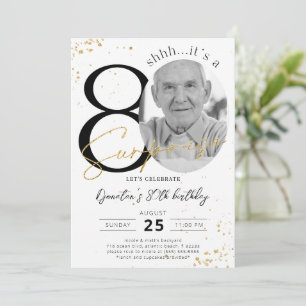 Überraschung 80. Geburtstag Gold Foto Einladung