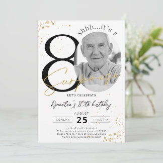 Überraschung 80. Geburtstag Gold Foto Einladung