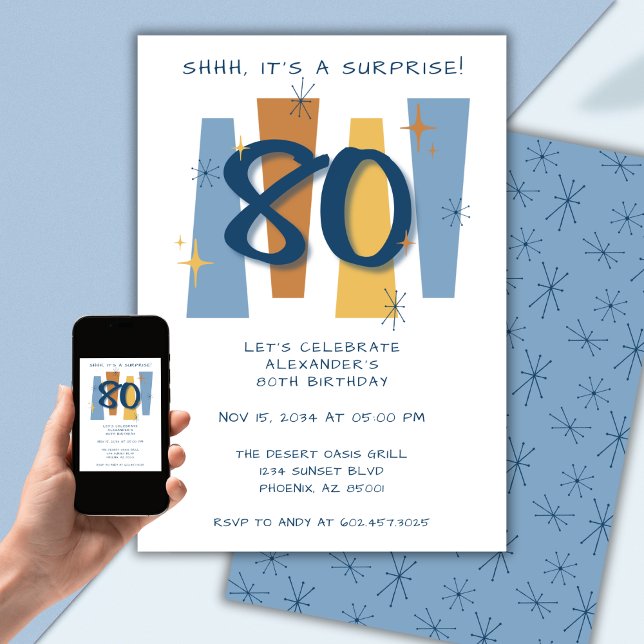 Überraschung 80. Geburtstag Mitten Jahrhundert Mod Einladung (Von Creator hochgeladen)