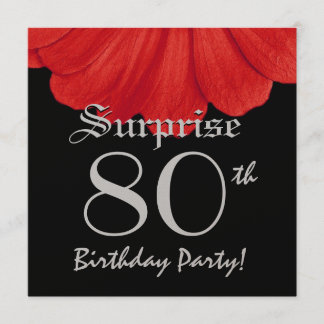 ÜBERRASCHUNG 80. Geburtstag Rote Blume Z305 Einladung