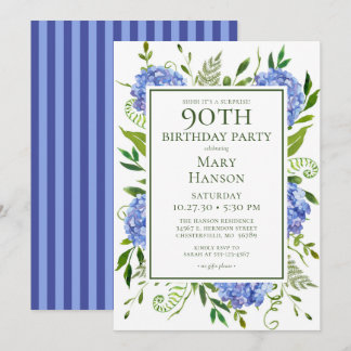 Überraschung 90. Geburtstag Blue Hydrangeas Einladung