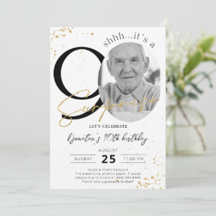 Überraschung 90. Geburtstag Gold Foto Einladung