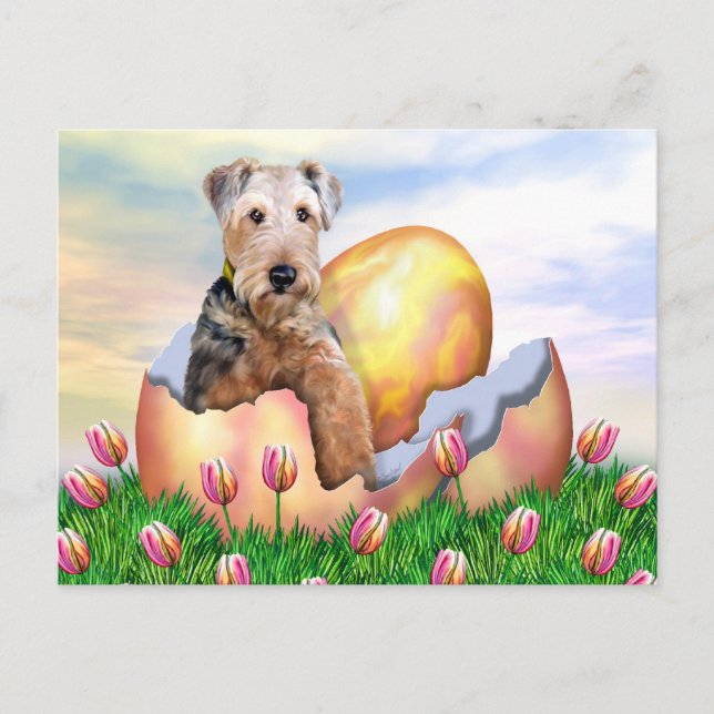 Überraschung Airedales Terrier Ostern Feiertagspostkarte (Vorderseite)