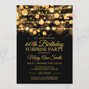 Überraschung Birthday Gold Sparkling Lights & Star Einladung