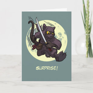 Überraschung! Black Cat Ninja Flying Kick Cartoon Karte