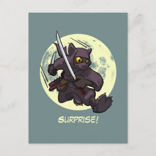 Überraschung! Black Cat Ninja Flying Kick Cartoon Postkarte