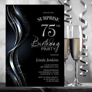 Überraschung Black Silver 75. Geburtstagsparty Einladung