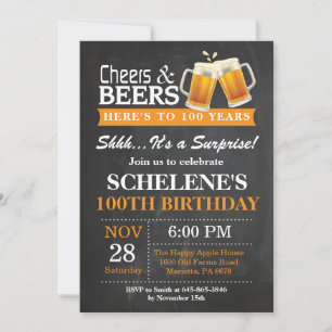 Überraschung Cheers und Beers 100. Geburtstag Einladung