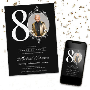 Überraschung Einfaches Elegantes Foto 80. Geburtst Einladung