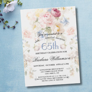 ÜBERRASCHUNG Elegant bemalte Blumen zum 65. Geburt Einladung