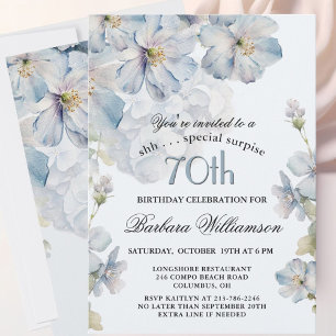 ÜBERRASCHUNG Elegante blaue Blumen zum 70. Geburts Einladung