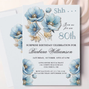 ÜBERRASCHUNG Elegante blaue Blumen zum 80. Geburts Einladung