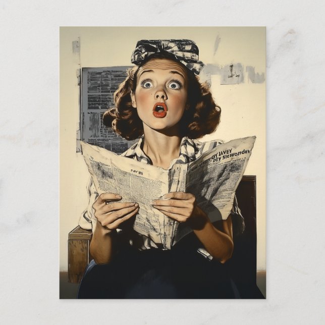 Überraschung für Frauen, die Zeitung lesen Postkarte (Vorderseite)