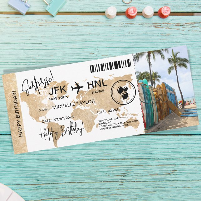 Überraschung Geburtstag Boarding Pass Ticket Hawai Einladung (Von Creator hochgeladen)