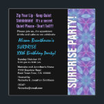 ÜBERRASCHUNG Geburtstag Lila und Blauer Blumenstra Einladung<br><div class="desc">Diese moderne Lila Flora ist eine elegante Art, Ihre Gäste zu einer SURPRISE Geburtstagsparty einzuladen. Alle Texte sind individuell anpassbar. Sie können die Hintergrundfarbe oder die Textfarbe für ein anderes Aussehen ändern. Obwohl dieses Design auf einem Grundpapier ist, empfehle ich das eisgeduftete Metallpapier, das Ihren Einladungen einen festlichen Schimmer und...</div>