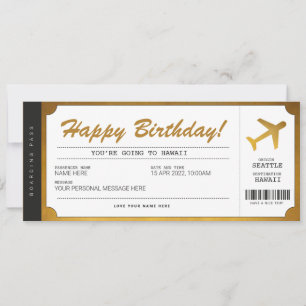 Überraschung Geburtstags-Flugticket Plane Gold Tic Einladung