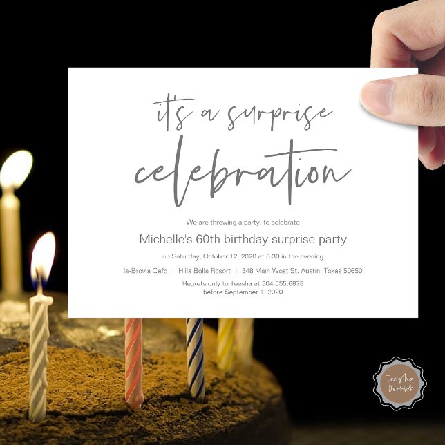Überraschung Geburtstagsfeier Einladung (Surprise Birthday Party Celebration Invitation Card, PDF, in Dark Grey)