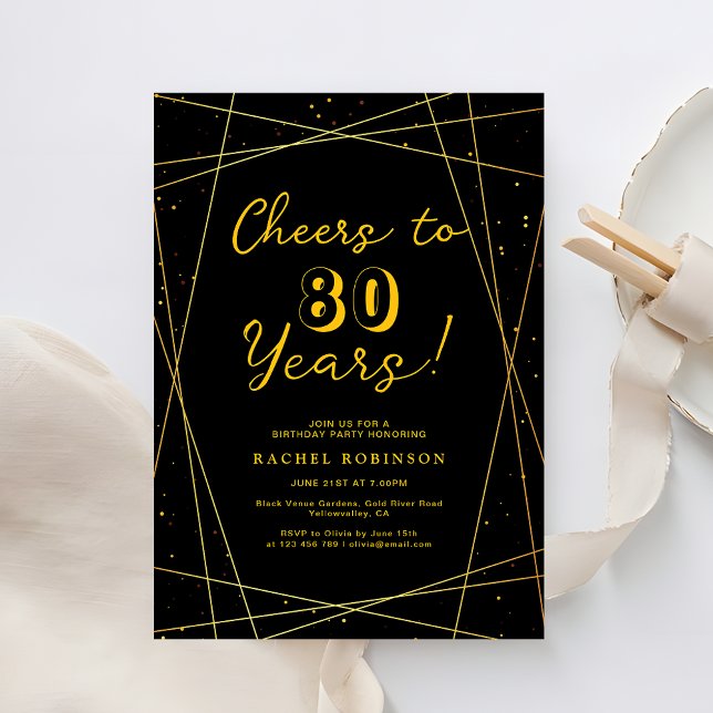 Überraschung Geburtstagsfeier Schwarz & Gold Geome Einladung (Von Creator hochgeladen)