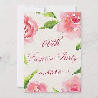 Überraschung Geburtstagsparty Chic Wasserfarben Ro Einladung