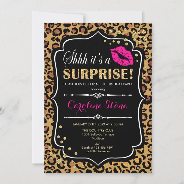 Überraschung Geburtstagsparty - Leopard Print Pink Einladung (Vorderseite)