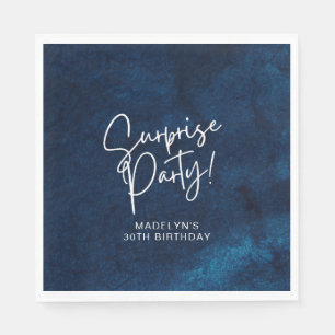 Überraschung Geburtstagsparty Navy Blue Watercolor Serviette