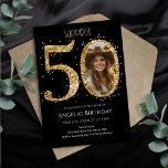 Überraschung Gold Glitzer 50. Geburtstag Foto Einladung<br><div class="desc">50. Geburtstag Gold Glitzer Foto Party Vorlage. Verfügbar als digitaler Download druckbar. Benutzerdefinierter,  personalisierter,  bearbeitbarer Download</div>
