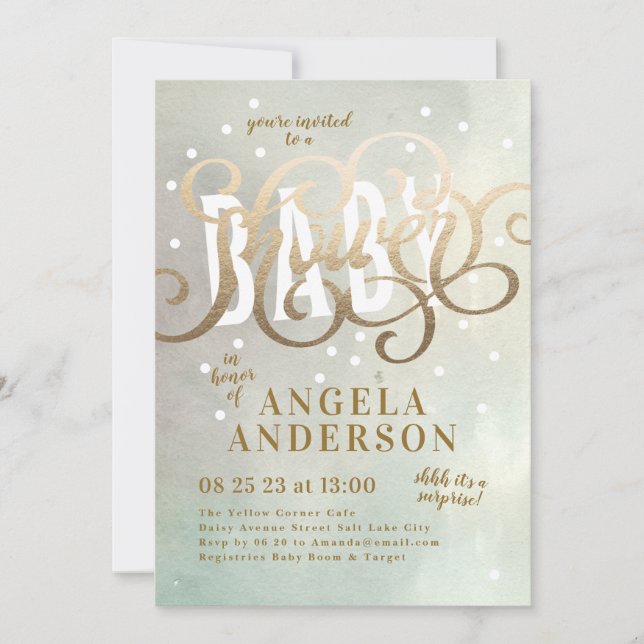 Überraschung Junge Gold Foil Wasserfarben Kinderdu Einladung (Vorderseite)