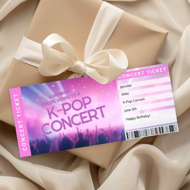 Überraschung K-Pop Fan-Geschenk Konzert-Ticket Rev Einladung (Surprise K-Pop Concert Ticket Printable | K-Pop Gift Reveal Boarding Pass | Fan Gift for Teen or Fri)
