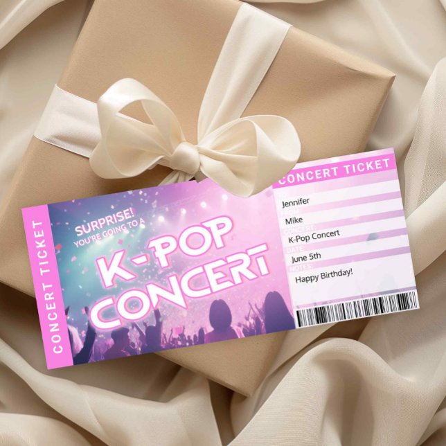 Überraschung K-Pop Konzert Ticket Fan Geschenk Ent Einladung (Surprise K-Pop Concert Ticket Printable)
