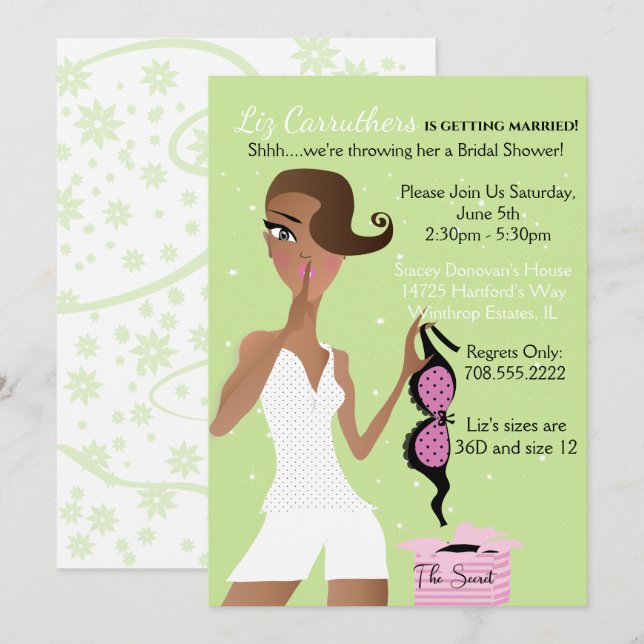 Überraschung Lingerie Brautparty Green Sparkle Einladung (Vorne/Hinten)