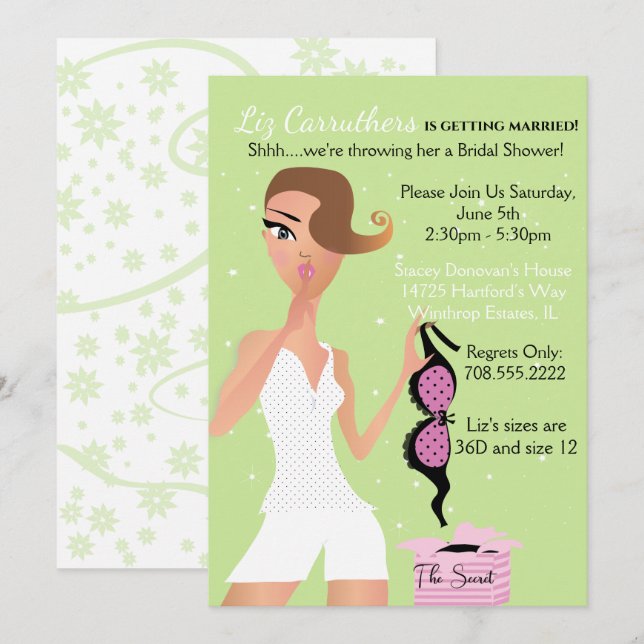 Überraschung Lingerie Brautparty Green Sparkle Einladung (Vorne/Hinten)
