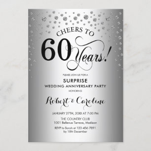 Überraschung Party zum 60. Jubiläum - Silver Black Einladung