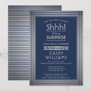 Überraschung Rente Party Shhh! Elegant Navy Blue Einladung