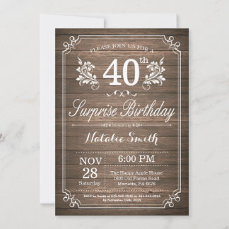 Überraschung Rustikale 40. Geburtstag Einladung Fl