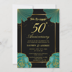 Überraschung Schwarz & Gold 50. Hochzeitstag Einladung