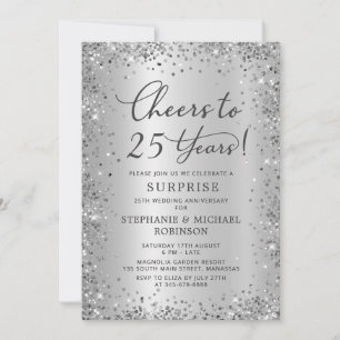 Überraschung Silber Glitter 25. Hochzeitstag Einladung