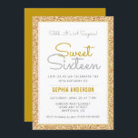 Überraschung Sweet 16 Geburtstags-Imitate Gold Gli Einladung<br><div class="desc">Diese stilvolle Überraschungsfeier zum 16. Geburtstag lädt mit einem goldenen Imitat Glitzer-Rahmen und einem modernen Script-Schriftart zum Verweilen ein. Benutzerdefinierter Text erlaubt es Ihnen,  Ihre Einladungsdetails hinzuzufügen.</div>