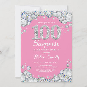 Überraschung zum 100. Geburtstag Pink und Silber D Einladung