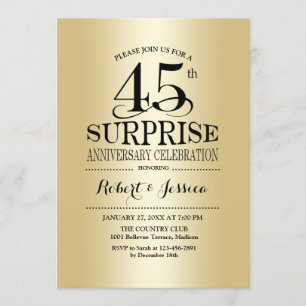 Überraschung zum 45. Hochzeitstag - Gold Einladung